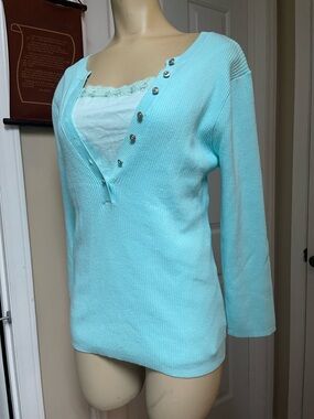 Faded Glory Aqua Ribbed Stretch Top